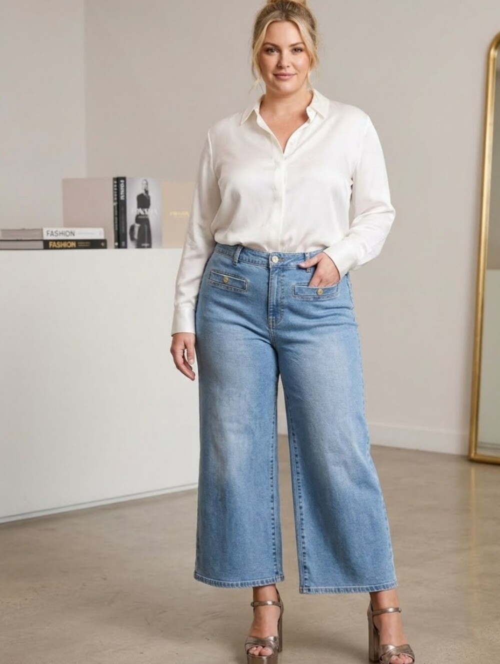 NWT Michael Kors Selma Crop Wide Leg High Rise Jeans Size 14